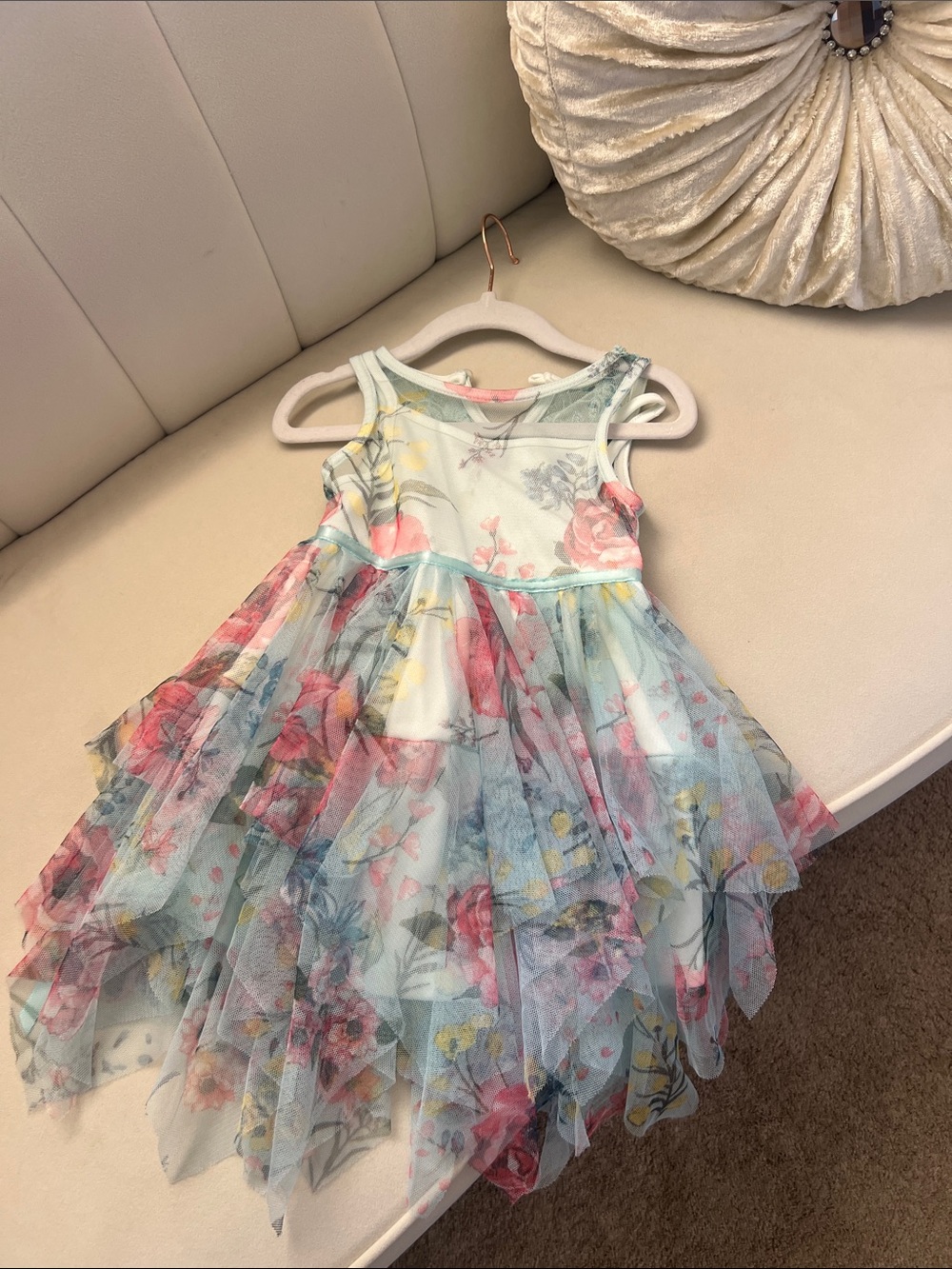 Floral Layered Tulle Girls' Dress - Pastel Multi